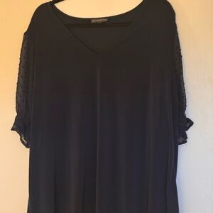 Black V-Neck Top with Sheer Sleeves 3X
